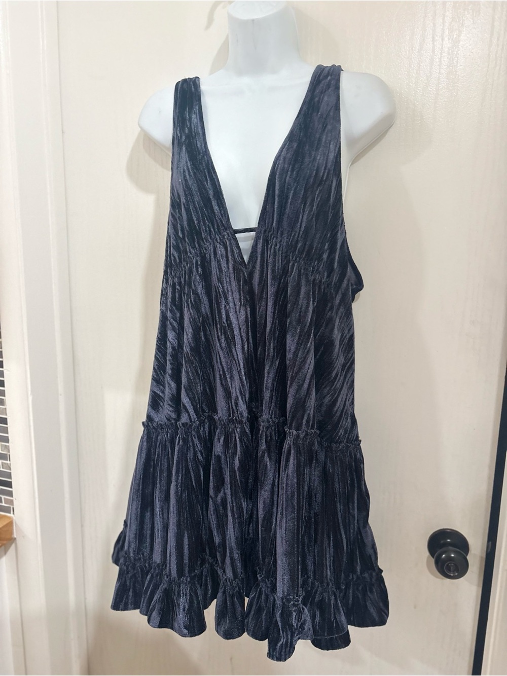 Free People Blue bohemian Plunging Ruffle Tiered Mini Dress - Picture 3 of 6